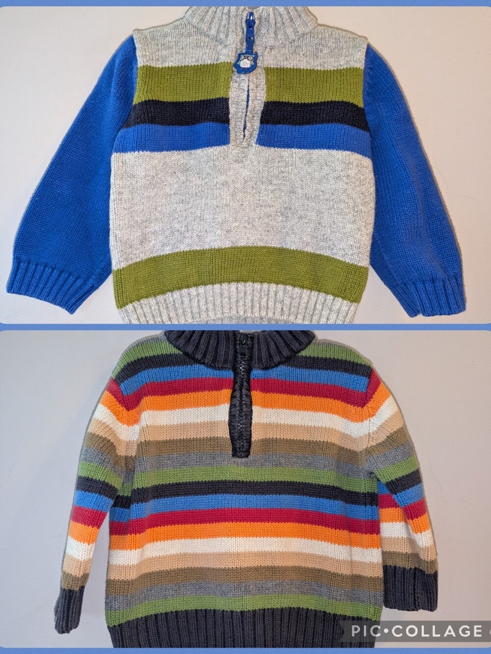 Gymboree Knit Striped Sweater Bundle Adorable Owl + Gray Blue Toddler Boys 12-18